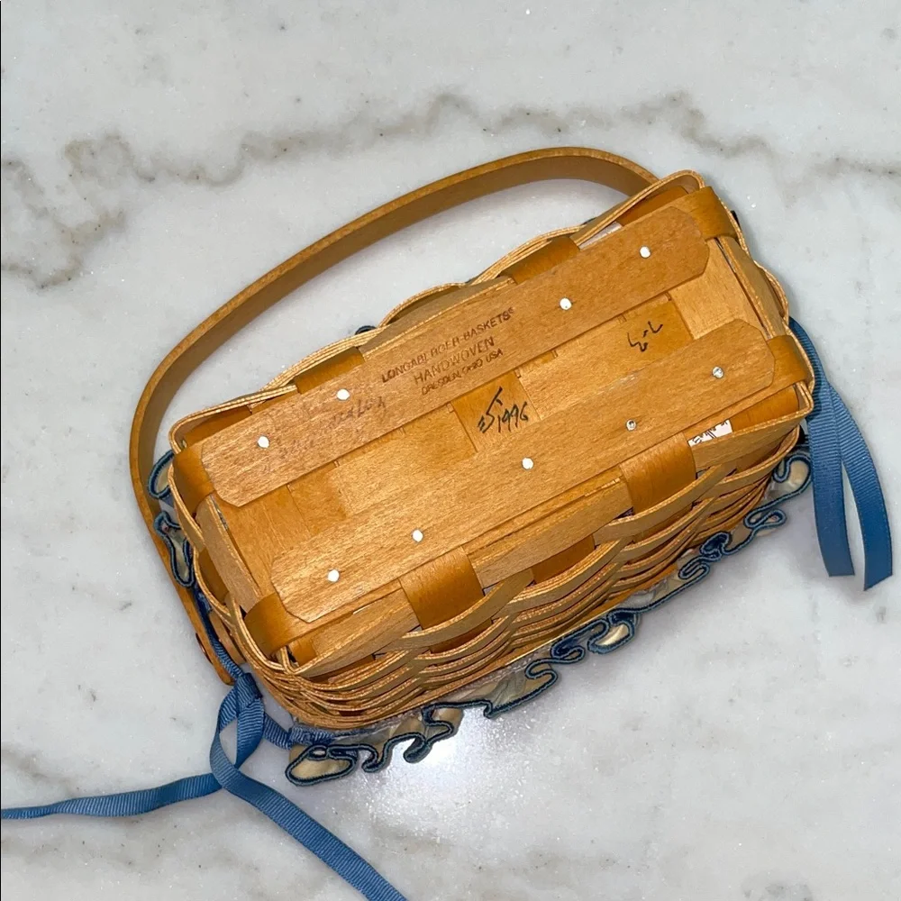 Longaberger Floral Woven Basket with Blue Accents - Picture 7 of 10
